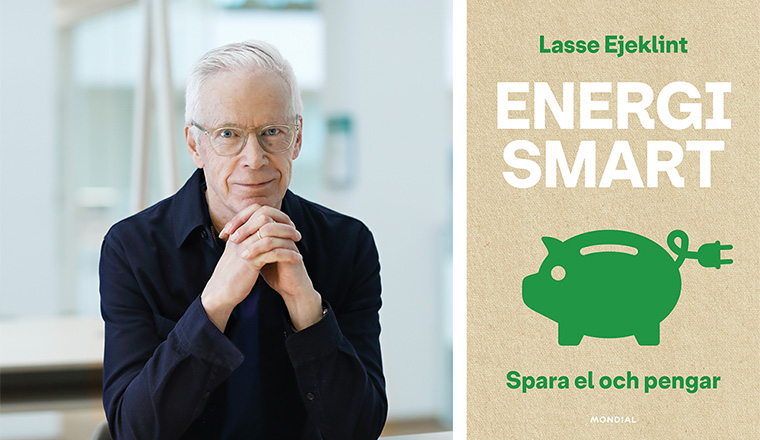 Energiexperten Lasse Ejeklint tillsammans med sin bok Energismart.