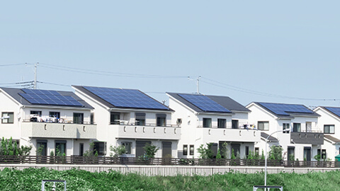 Villaområde med solceller på hustaken